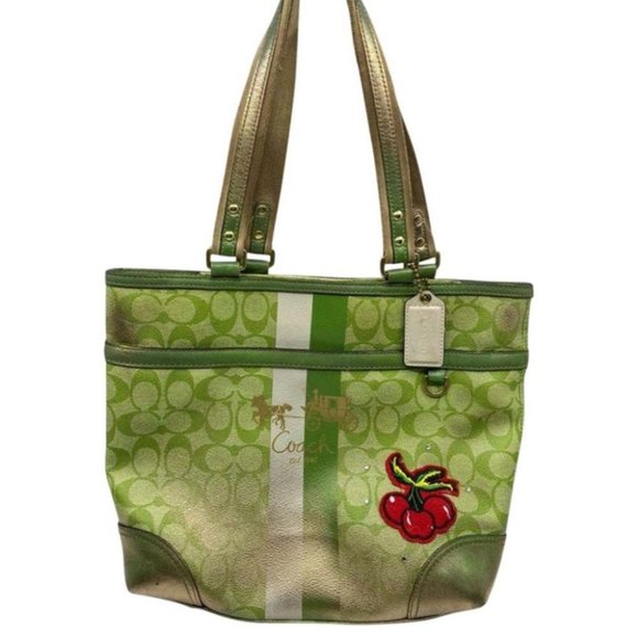 COACH Customized w/ Applique Green Tote Bag - Picture 1 of 12